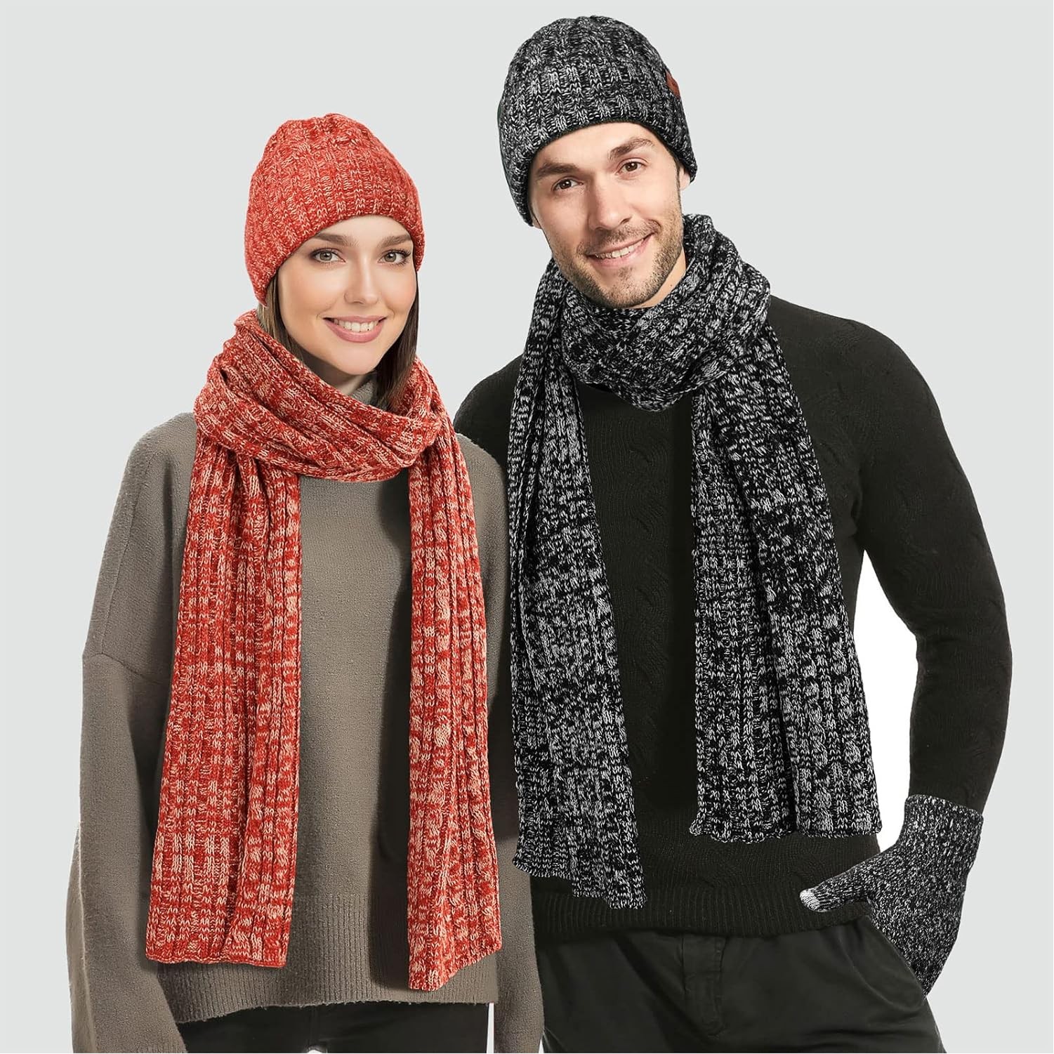 Hat Scarf Glove Set/3 in 1 Beanie Long Scarf and Touch Screen Gloves/Men Soft Warm for Winter Gift 5