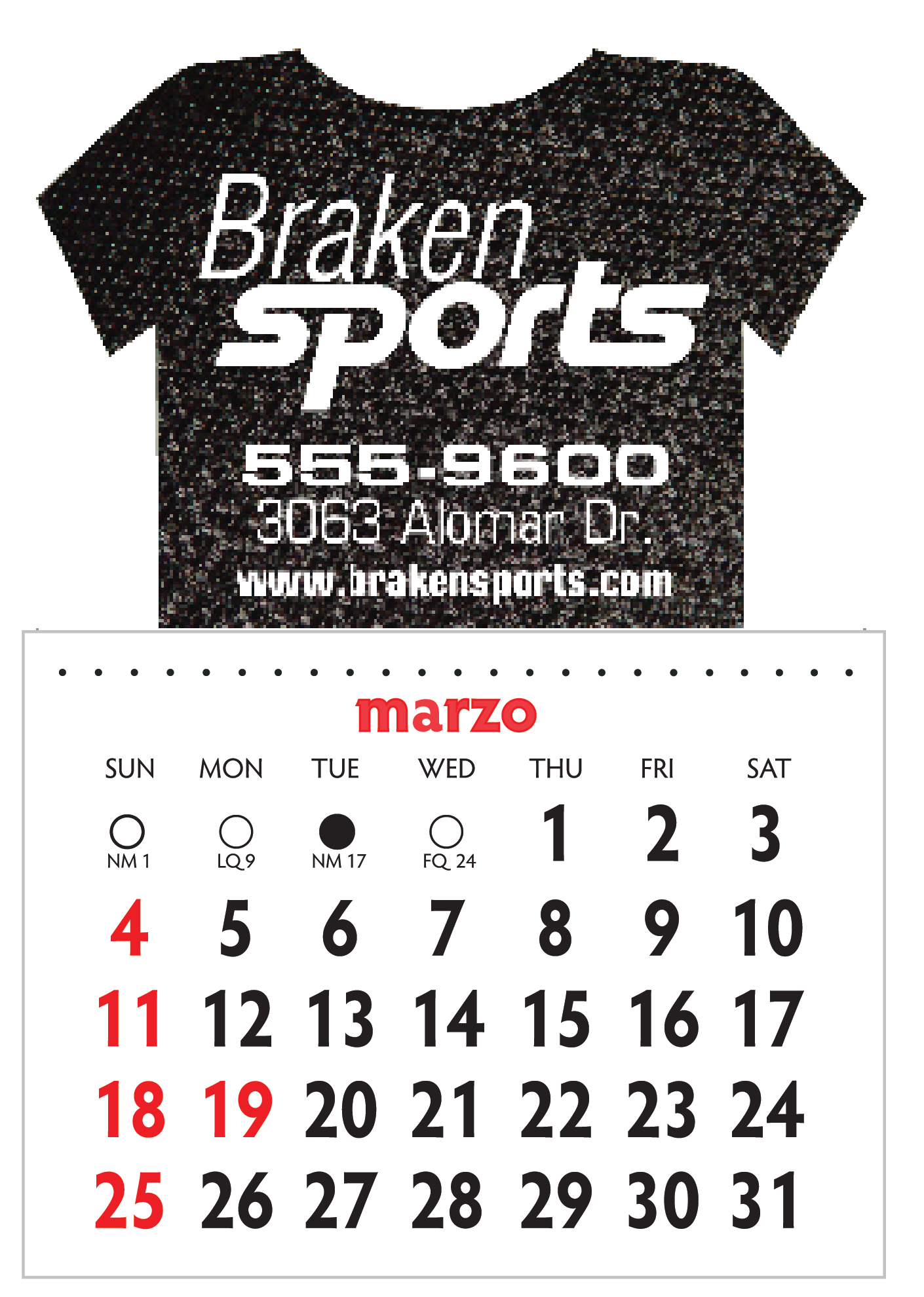 Designer Shaped Kwik-Stik 6 Mill Smooth Vinyl Spanish Calendar w/ T-Shirt Top 1