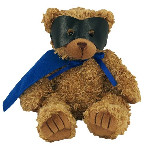 8" Super Hero Bear with Vinyl Mask and Blue Cape 2