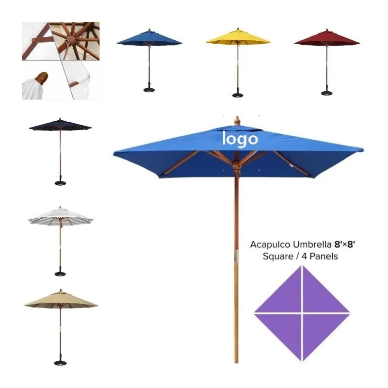 Commercial Market Umbrella-8'X8' 4 Panels Wood Pole 15