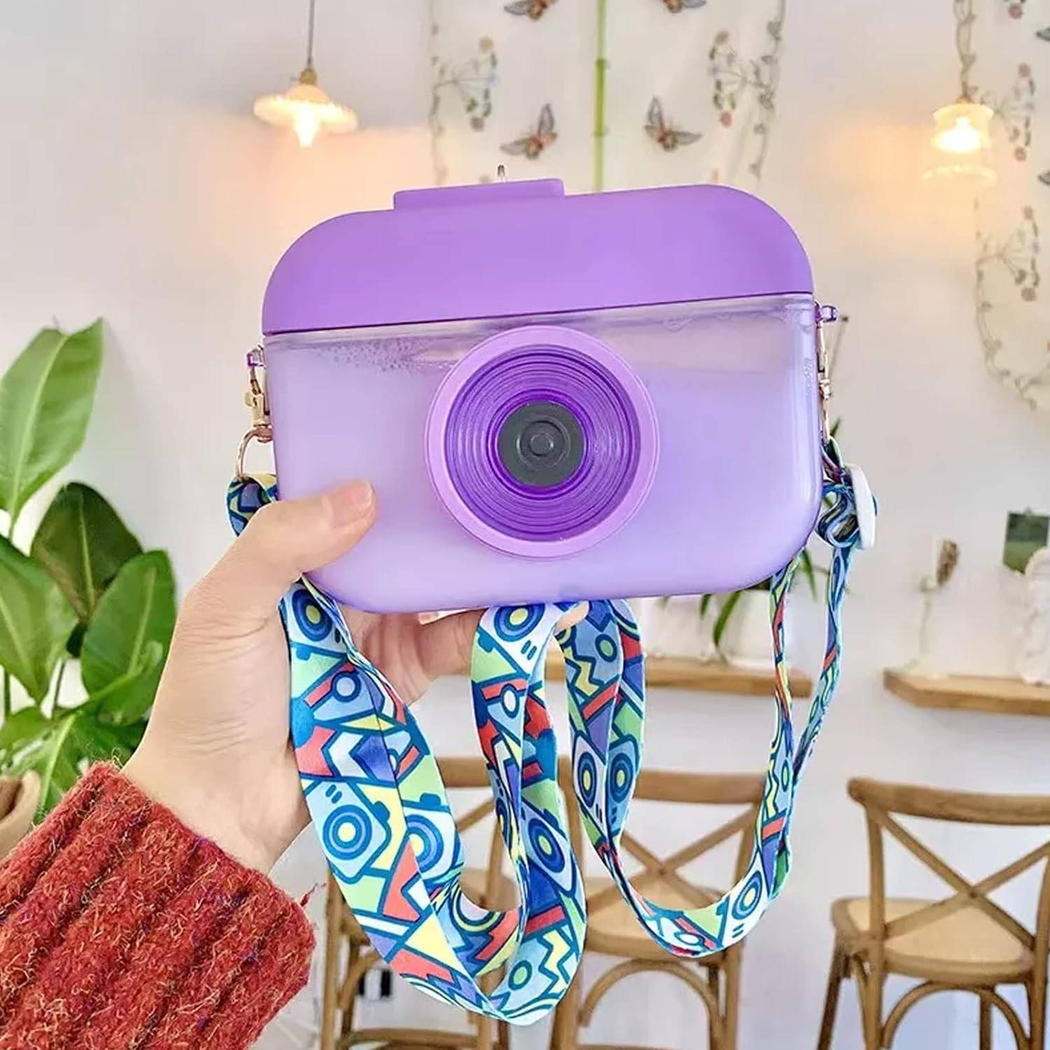 13 Oz Cute Camera Shape Water Bottle With Straw 5