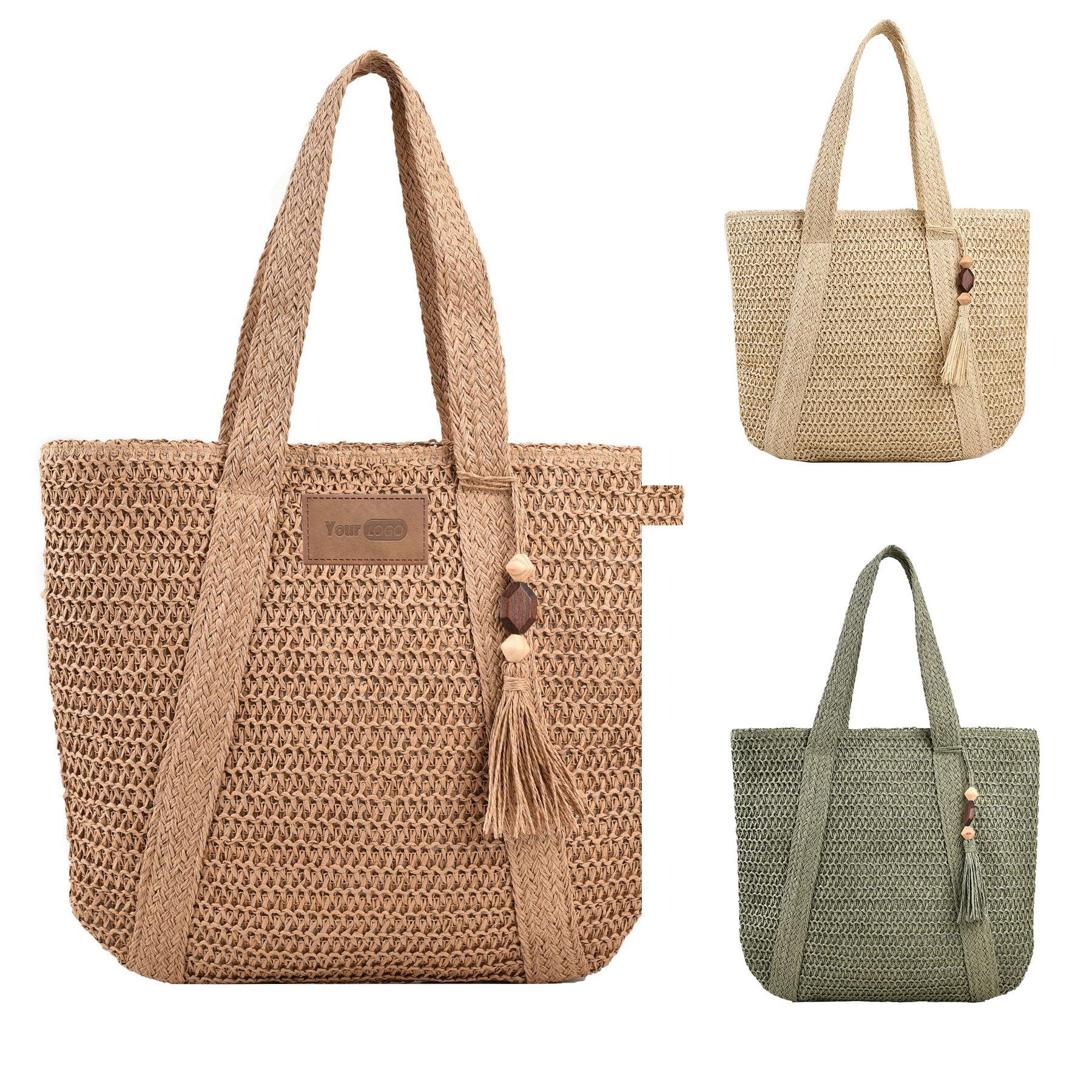 Jute Straw Beach Bag Summer Woven with Tassels Large 7