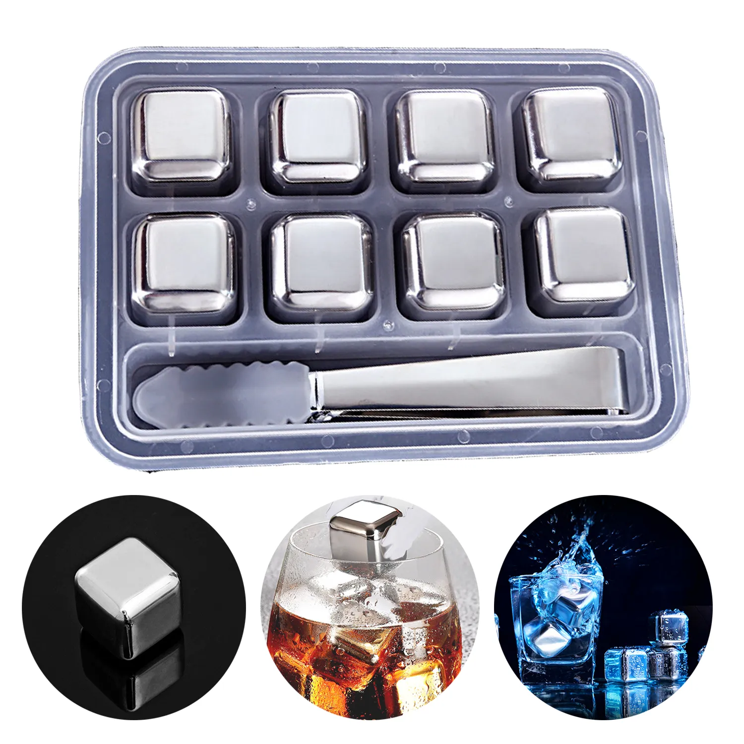 8 Packs Reusable Stainless Steel Ice Cube 3