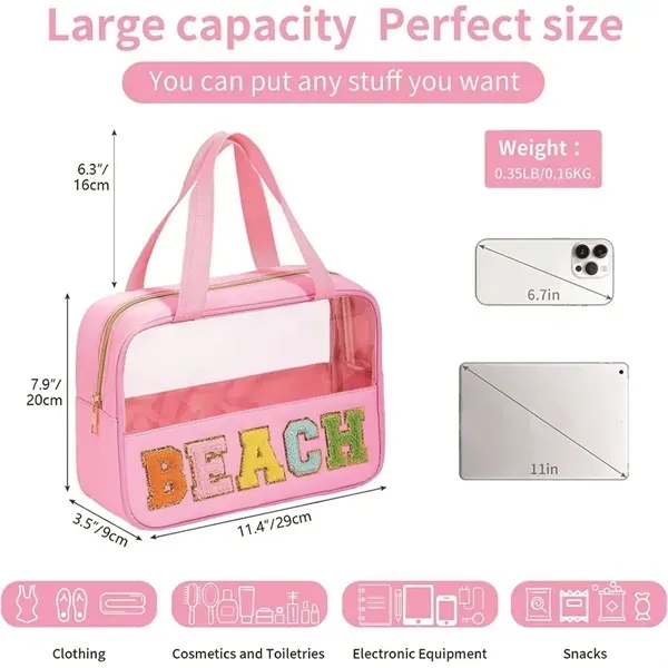 Waterproof Chenille Letter Patch Clear Makeup Bag 3