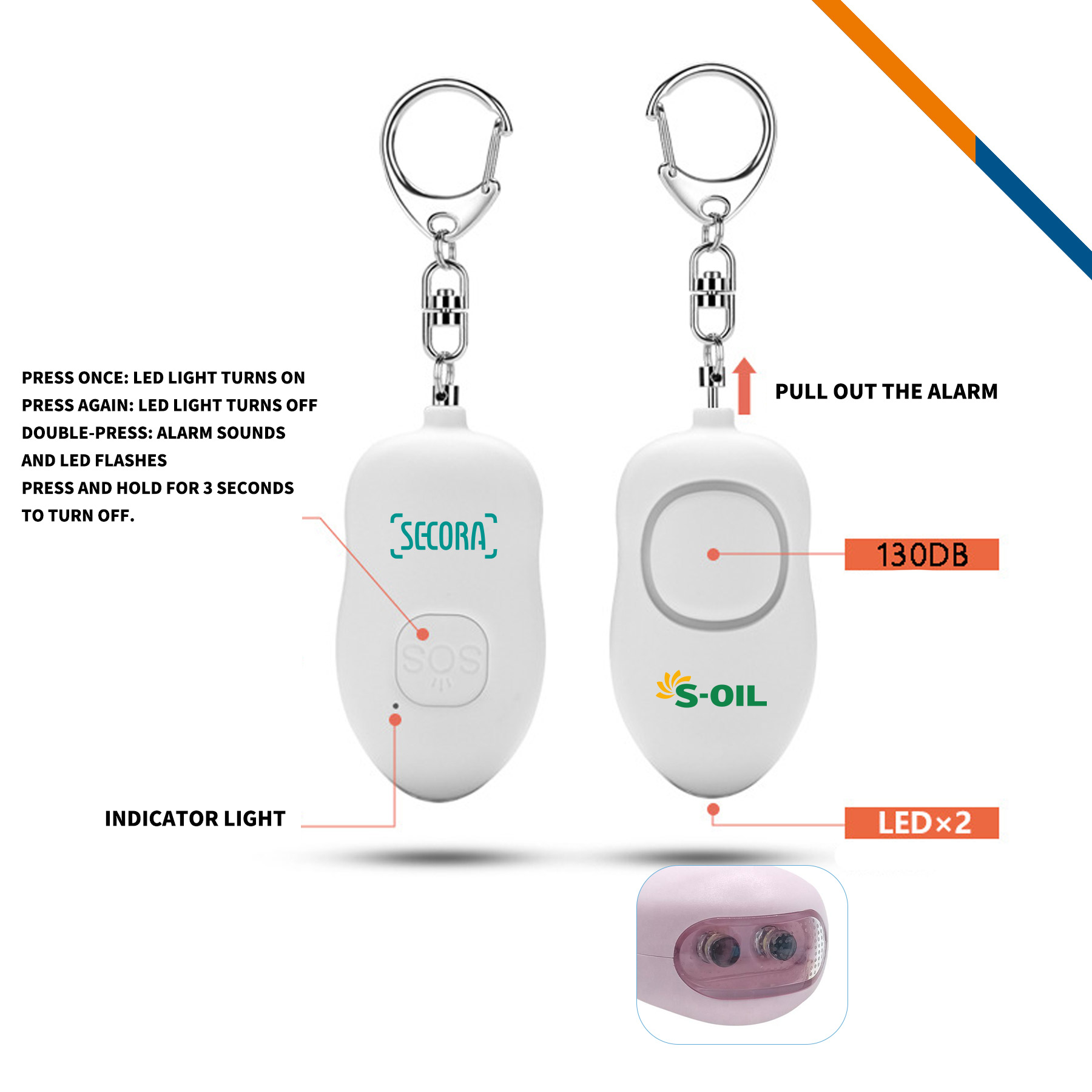 Defex Rechargeable LED Flashlight Keychain Alarm 8