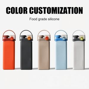 Dual Lid Leakproof Foldable Silicone Sports Bottle 4