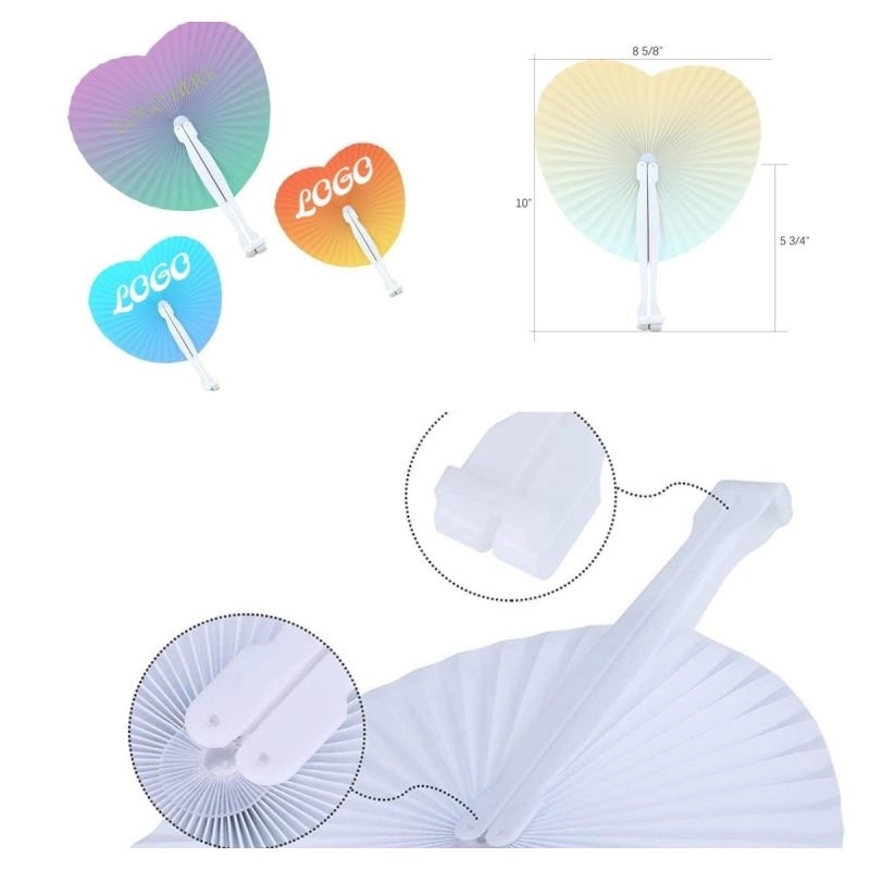 Heart Plastic Handle Paper Folding Fan 6