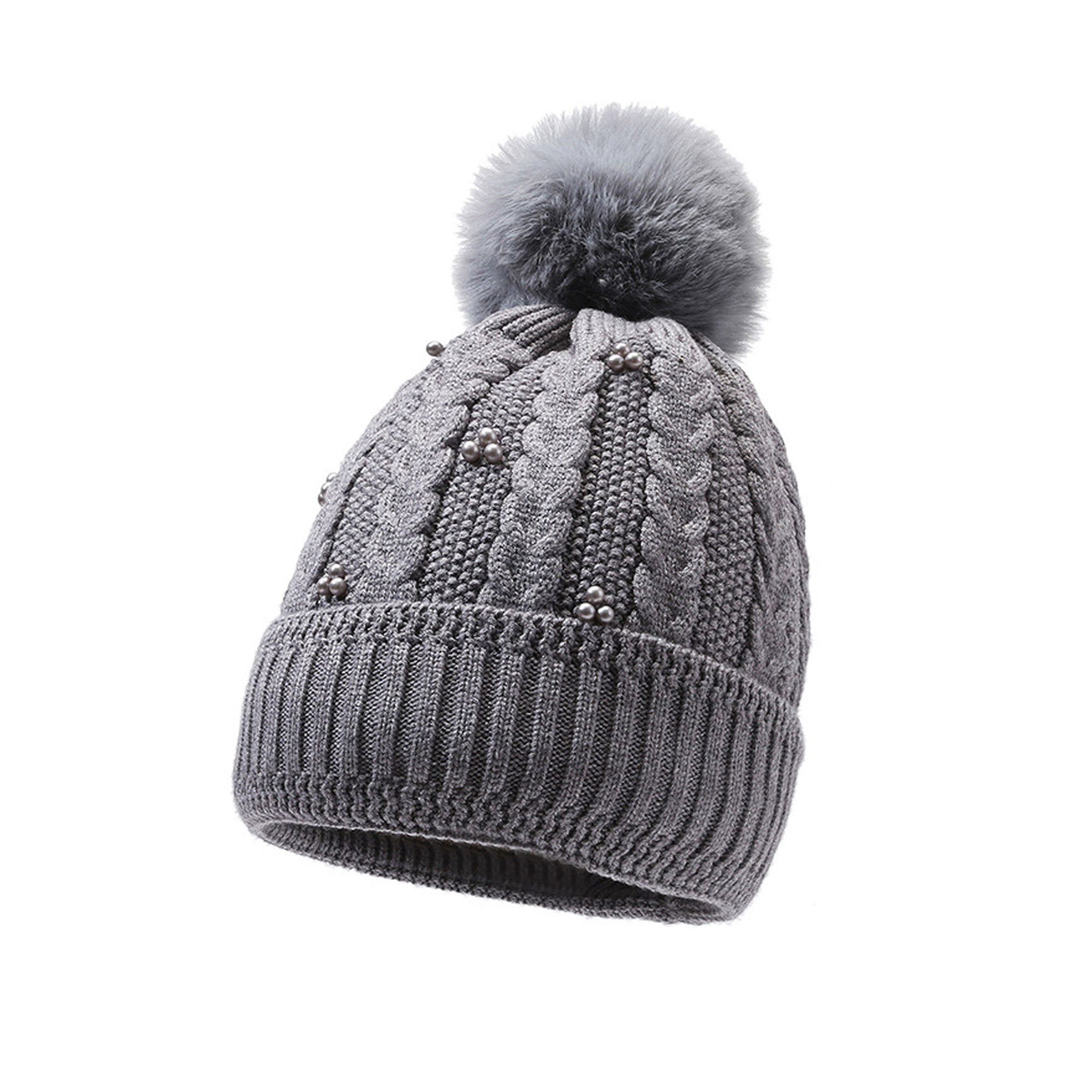 MOQ50 Women's Cold-Proof Knit Hat (Plush Balls) 4