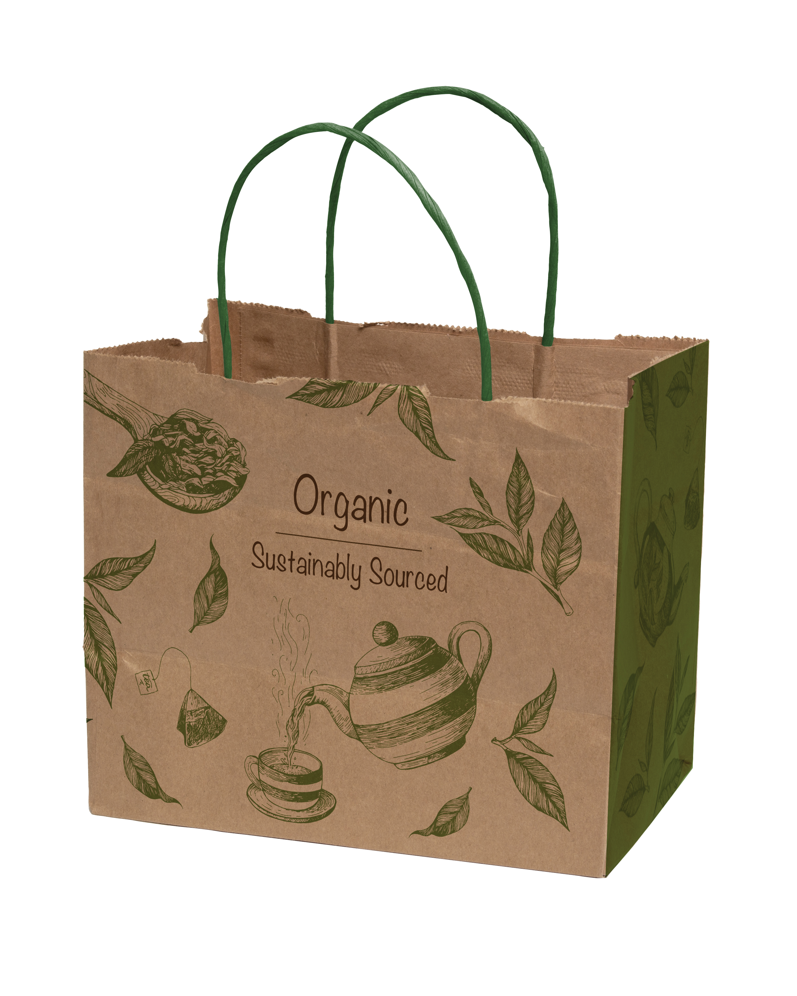 Multi-Sided Full Color Natural Shopper Paper Bag - Green Handle (8.5"x 7.25"x 5") 3