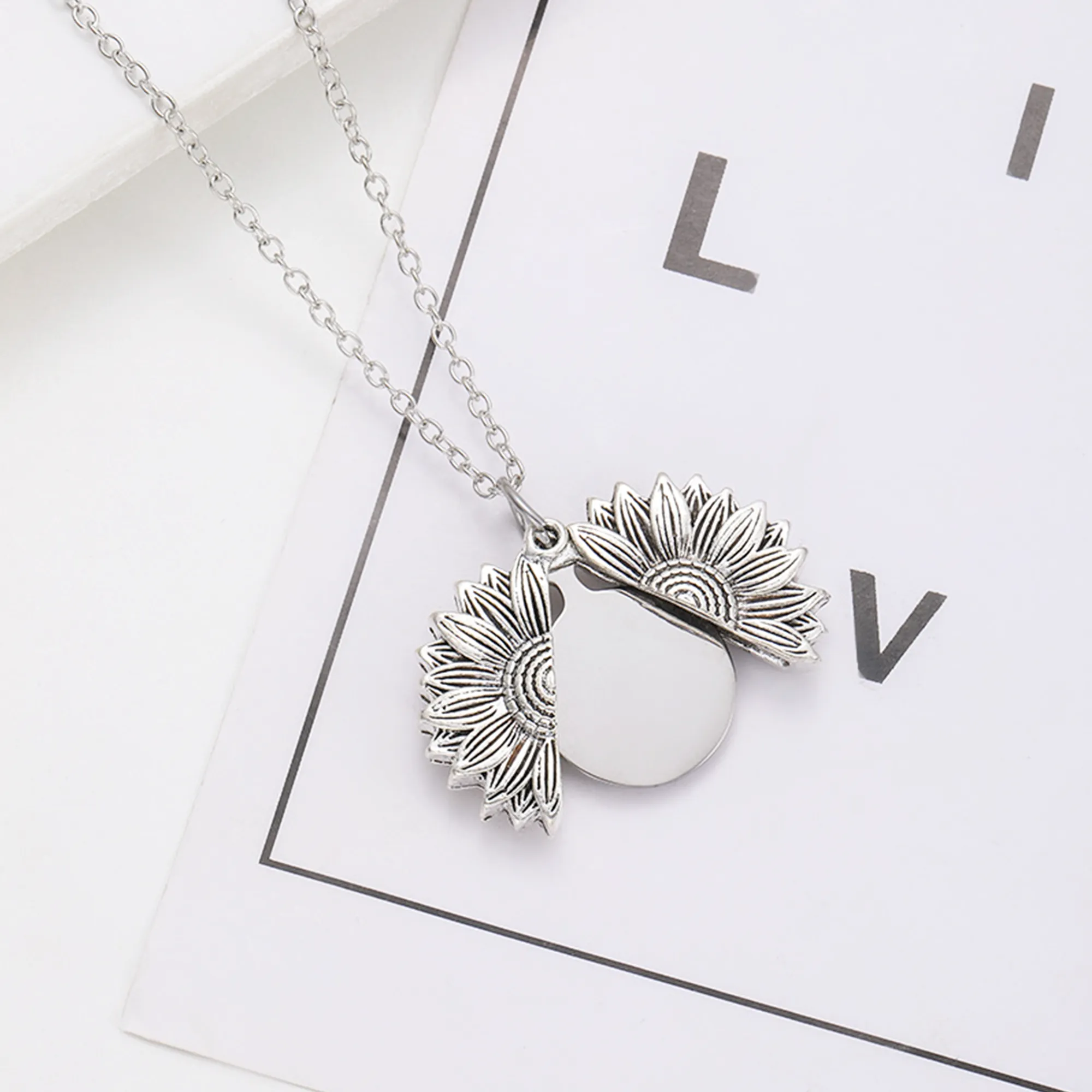 Sunflower Engraved Logo Metal Necklace For Gifting 2