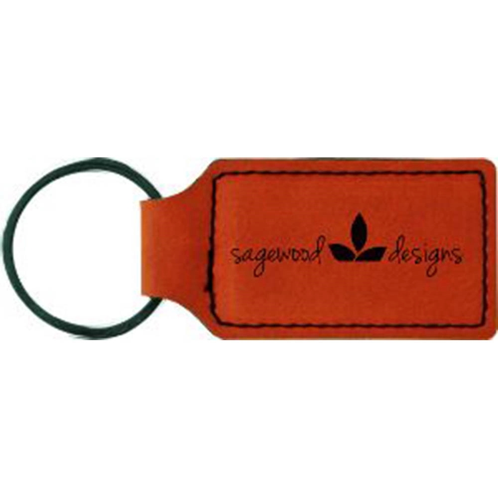 Rawhide Brown Leatherette Rectangle Keychain (2.75 x 1.25") 1