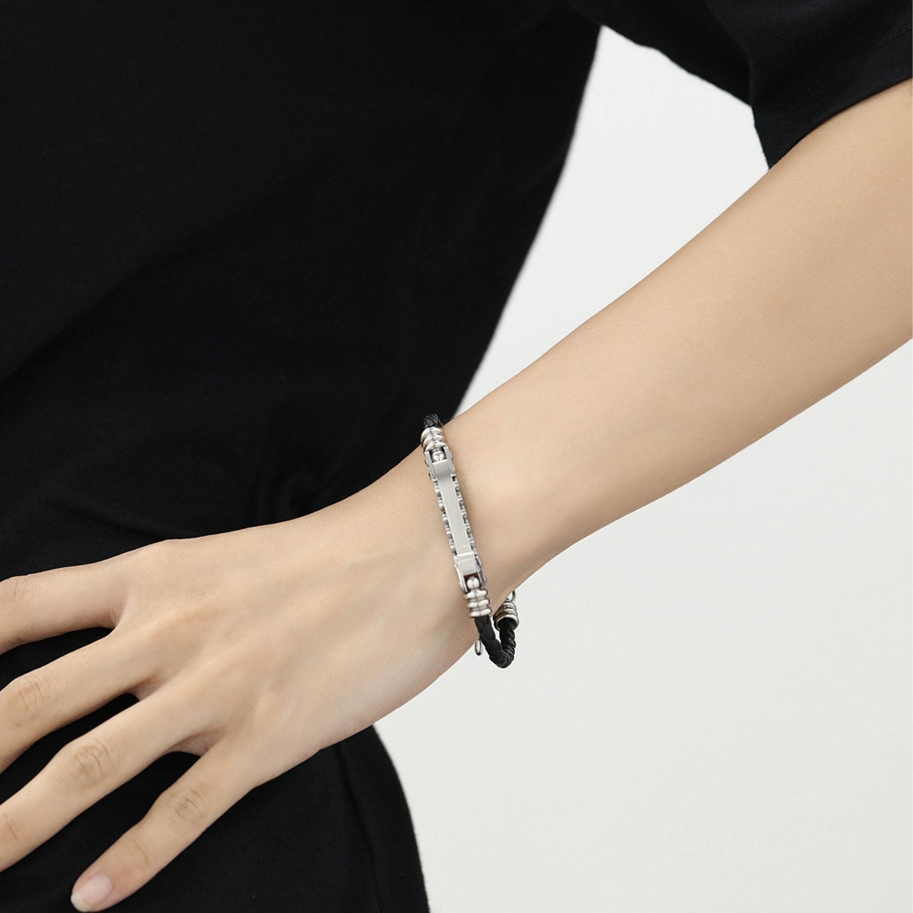 Stainless steel woven leather bracelet 7