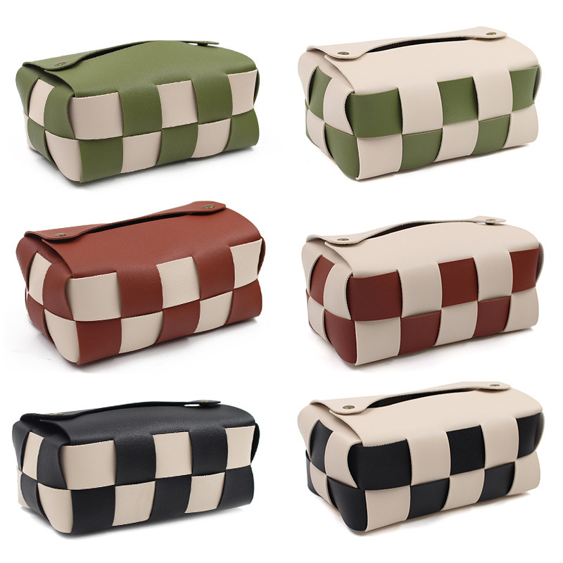 Modern Woven Pu Leather Tissue Box Holder 2