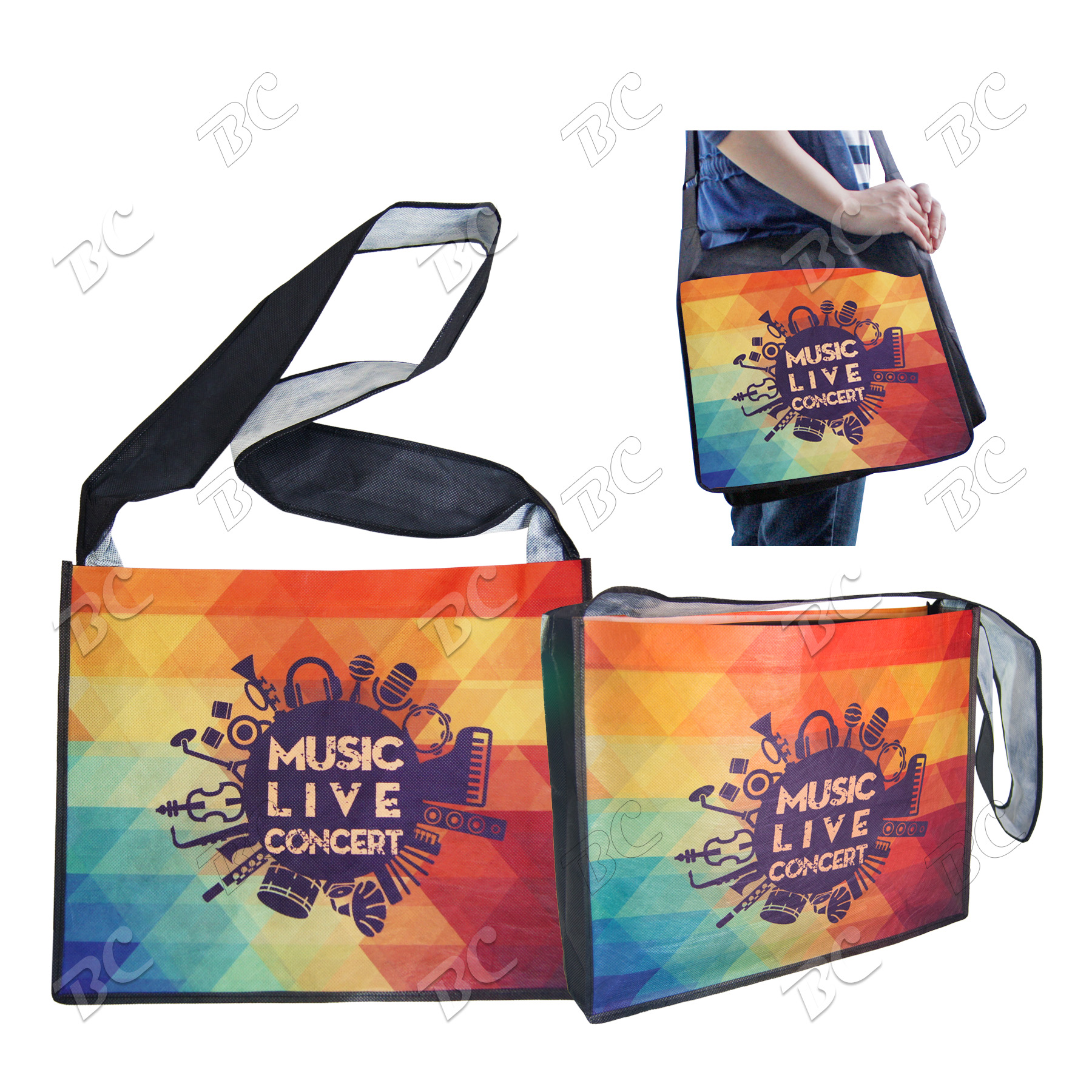 Fully Sublimated 16" x 13" 100 GSM PET Non-Woven Messenger Bag 3