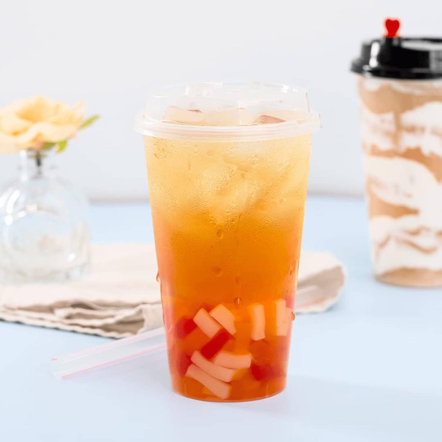 24OZ Convenient And Durable Disposable Plastic Cup W/ Lid 4