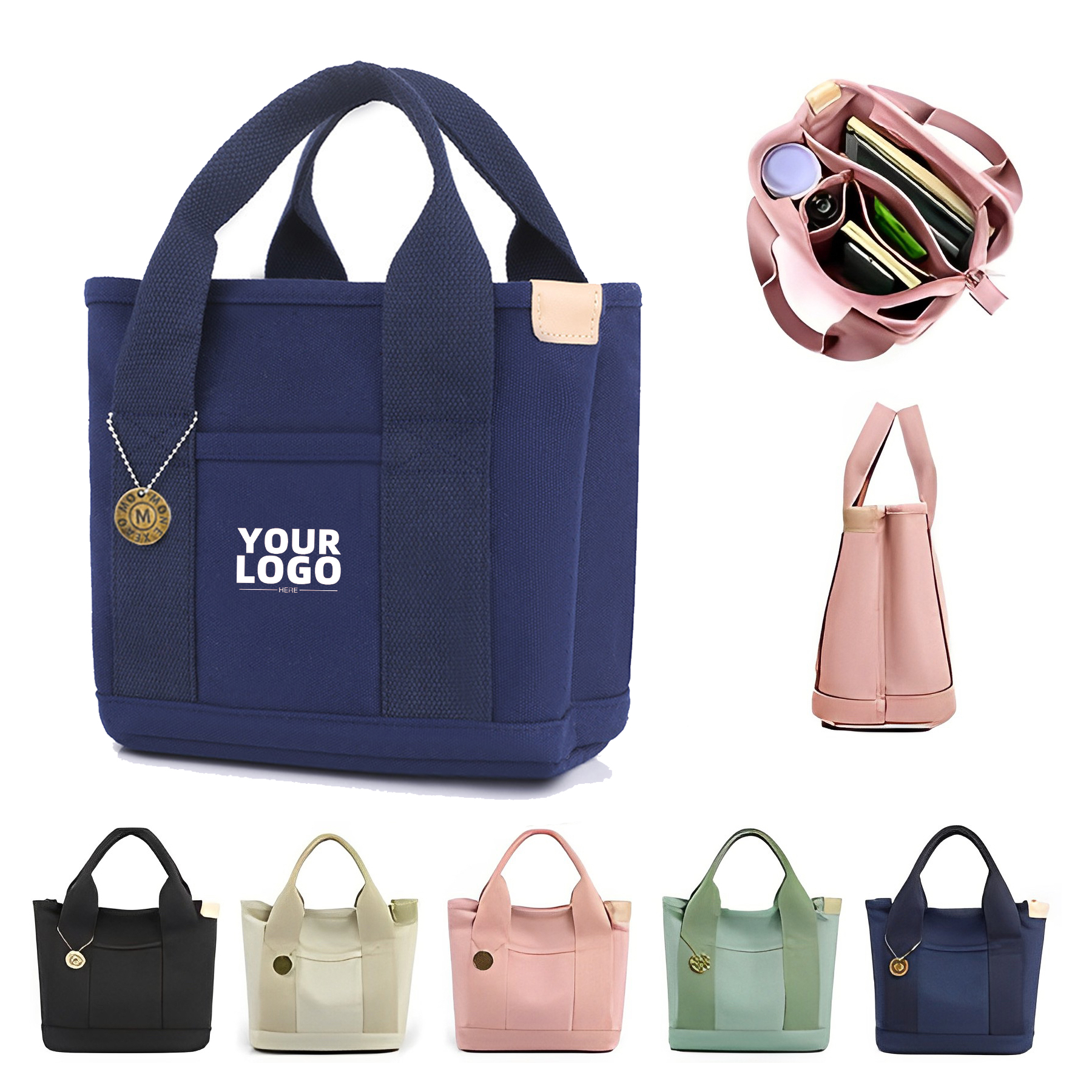 Canvas Tote Bag with Zipper, custom tote bag with logo imprint 2