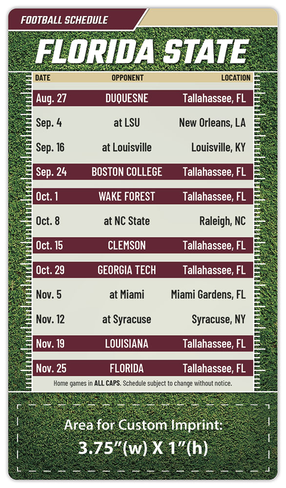 Magnet Sport Schedules - 4x7 Football Round Corners - 25 mil.