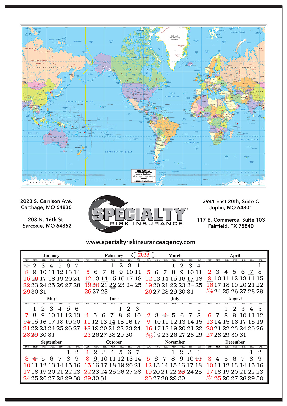 Jumbo World Map Calendar