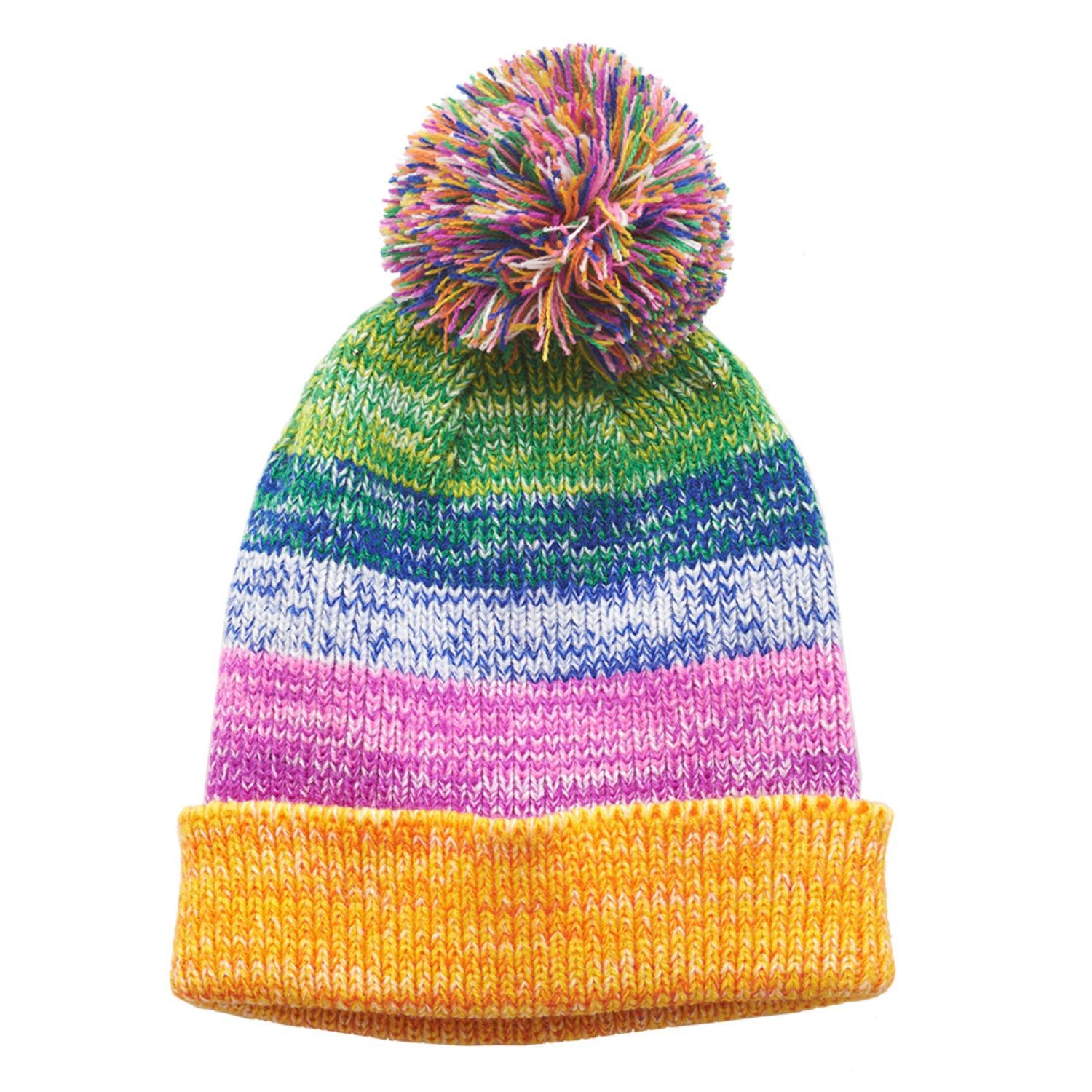 Multi-Color Pom Pom Beanie w/Custom Embroidery Cuffed Beanie