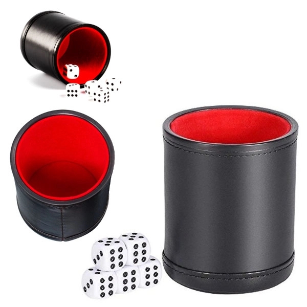 PU Leather Dice Cup Set with 5 Dot Dices 4