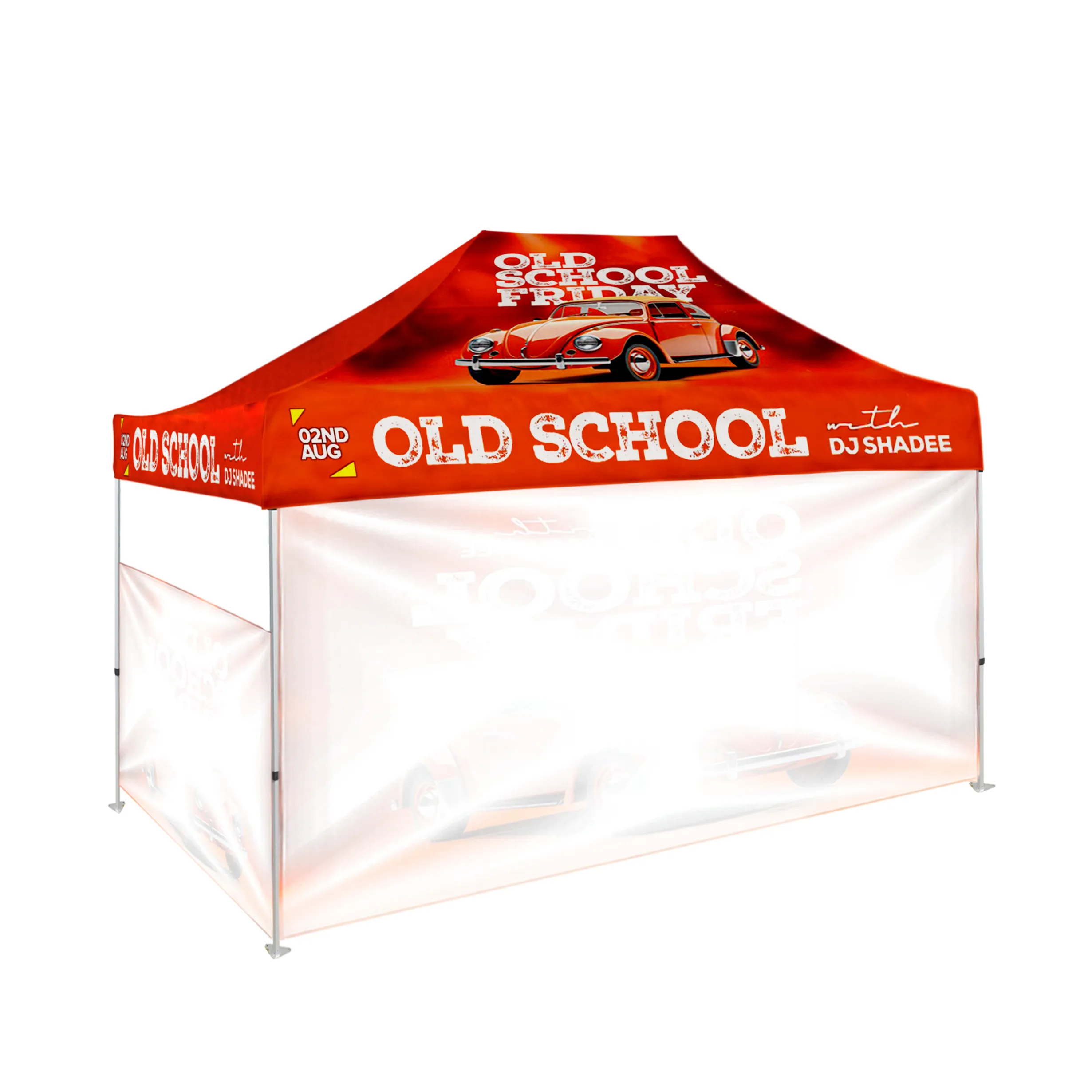 10'x15' Tent Canopy w frame, 1 long full + 1 side half wall 4