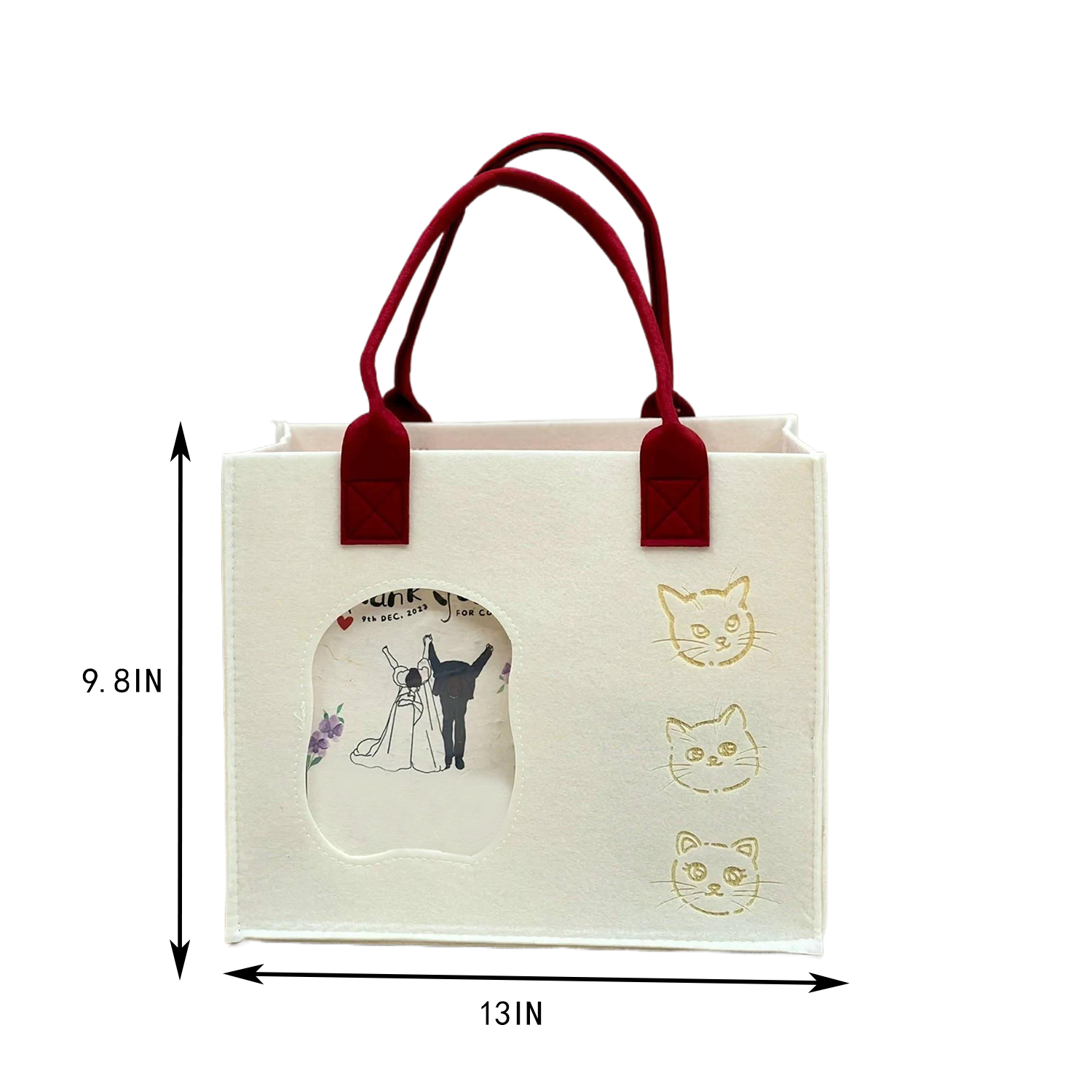Reusable Felt Tote Bag w/ Transparent Window for Shopping 3