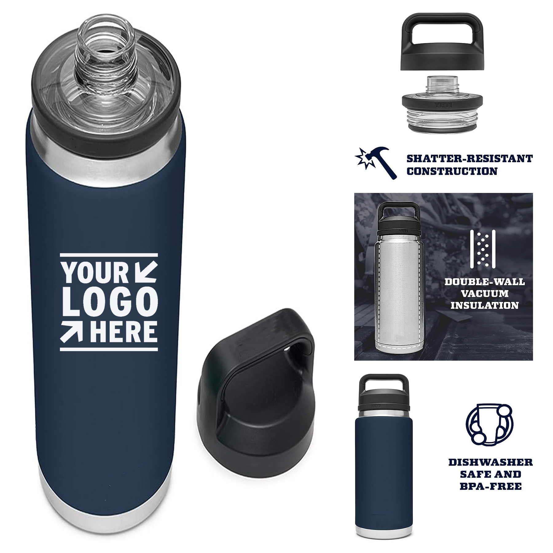Rambler 26 OZ Vacuum Insulated Stainless Steel Bottle With Chug Cap, custom water bottle with logo imprint 2