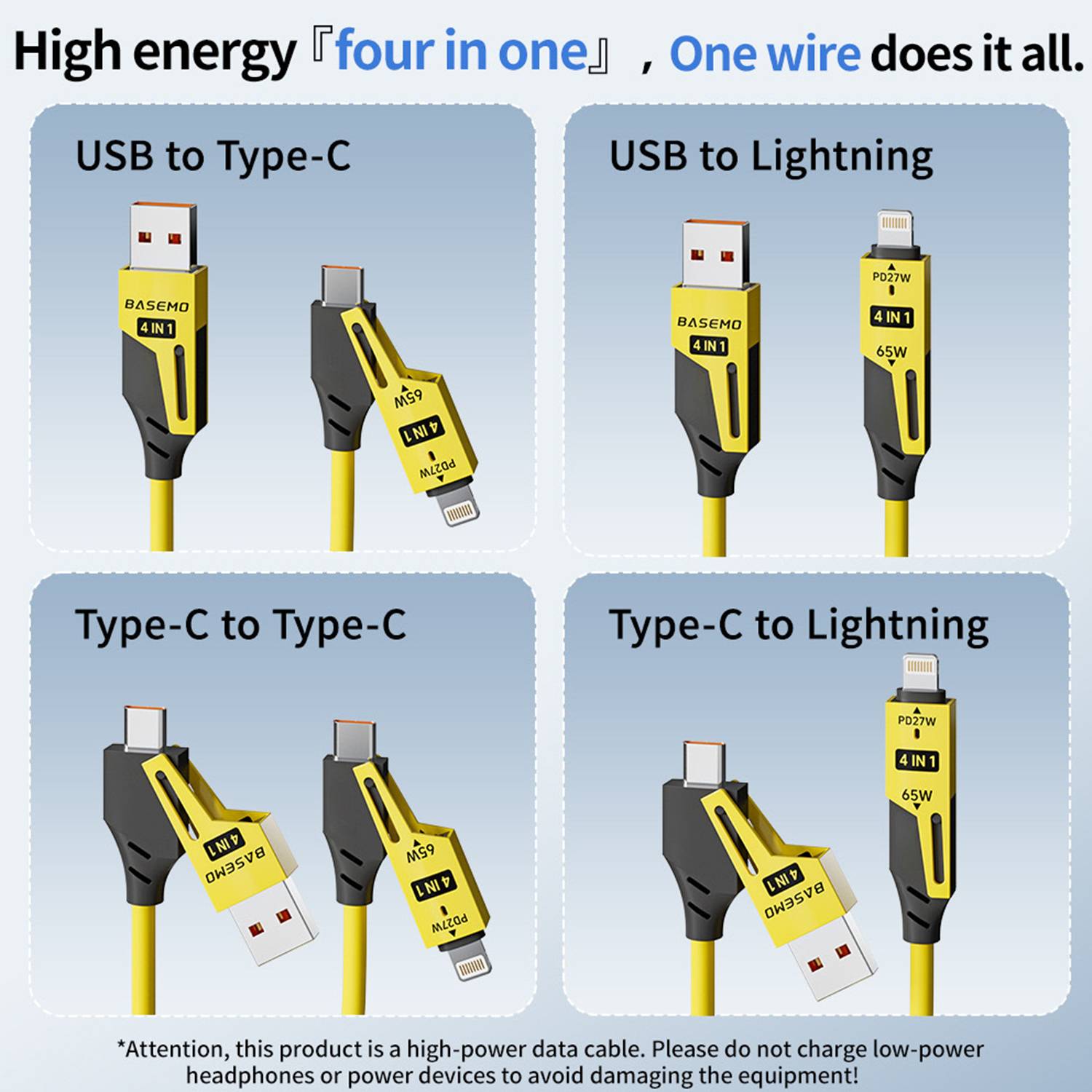 Retractable 4 in 1 USB Fast Charging Cable 65W 1