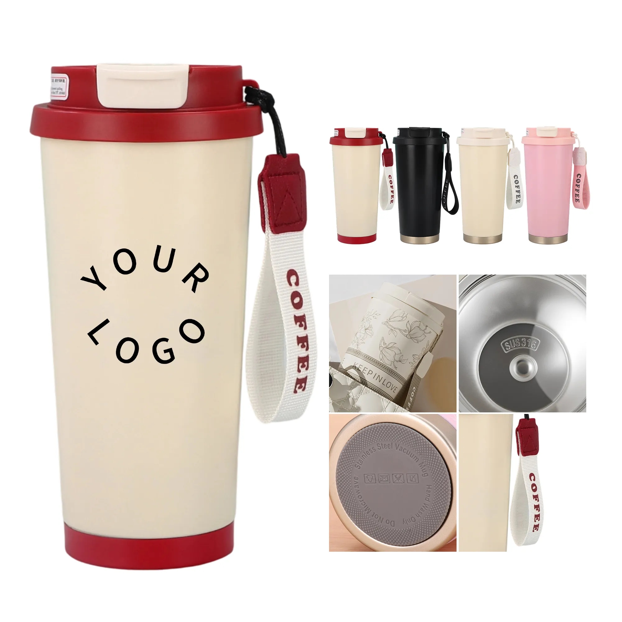 Customized 16 OZ Stainless Steel Coffee Cup with Portable Ro 7