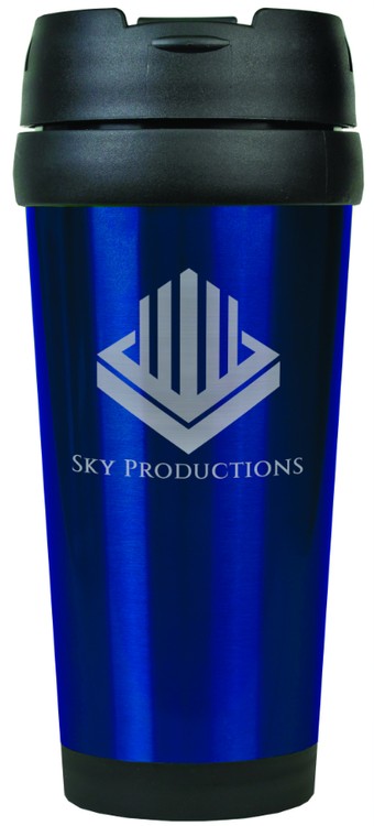 16 oz. Blue Laser Engraved Stainless Steel Travel Mug 2