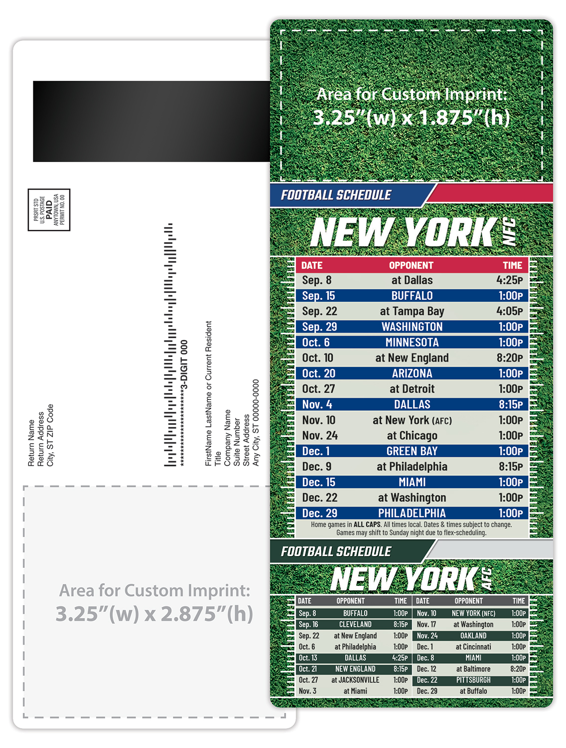 Football Schedule Laminated Card/Postcard with Magnet Strip 3.5x8.5 - 14 pt. 2