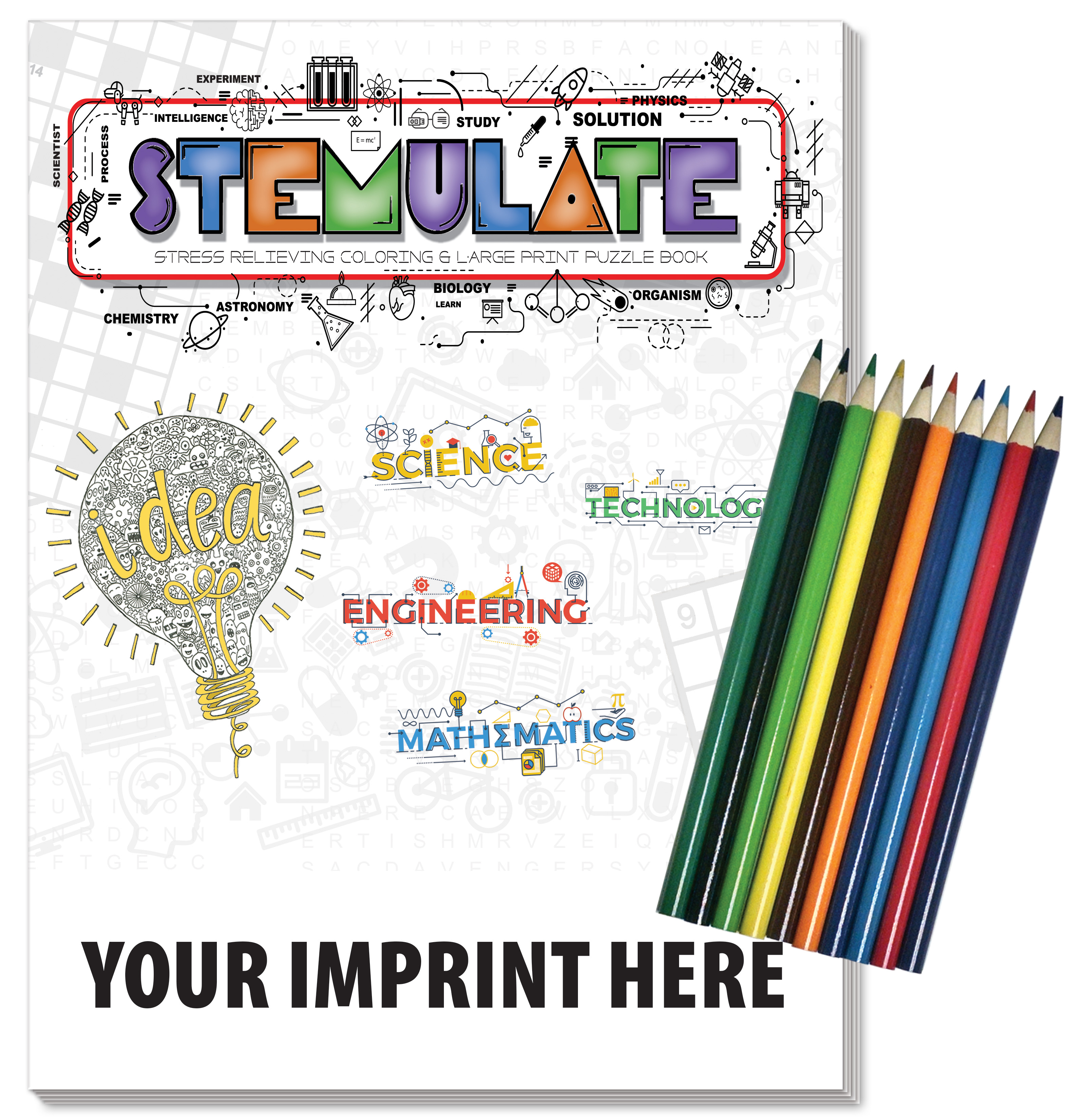 Relax Pack: STEMulate - Adult Coloring and Large Print Puzzle Book Combo with Colored Pencils 1