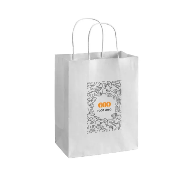 Printed White Paper Shopping Bags (5.5" x 3.25" x 8.375") 2