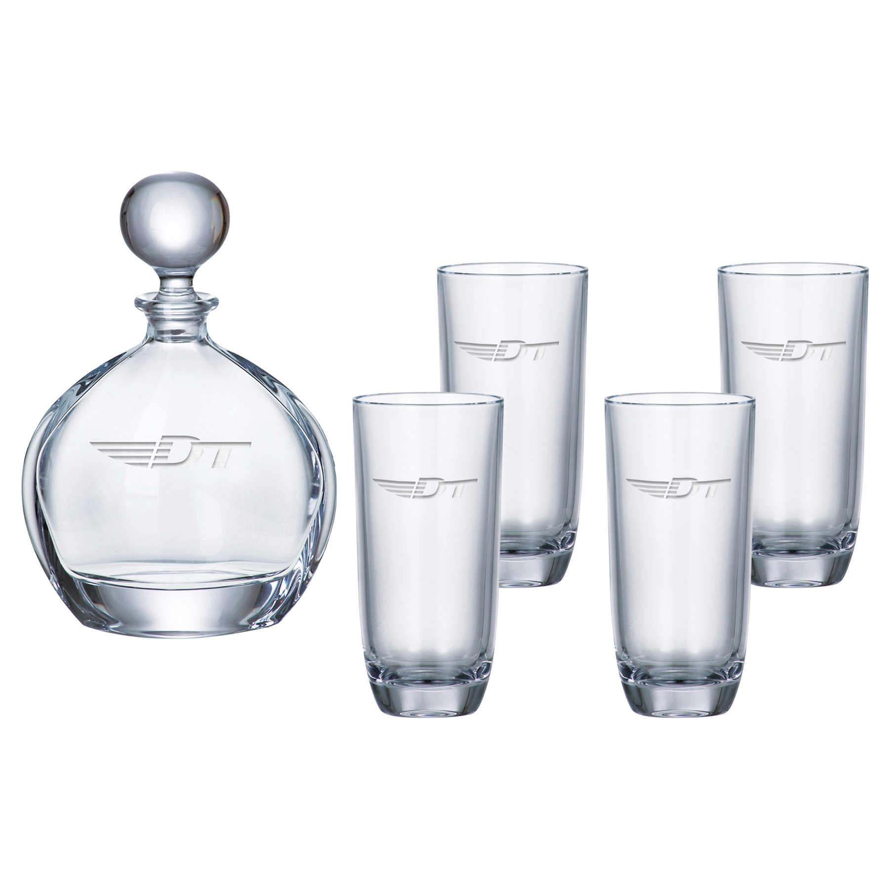 Orbit Round Decanter (27 oz.) with Four Matching (10.5 oz.) Orbit Highball Glasses (5 Piece Set) 2