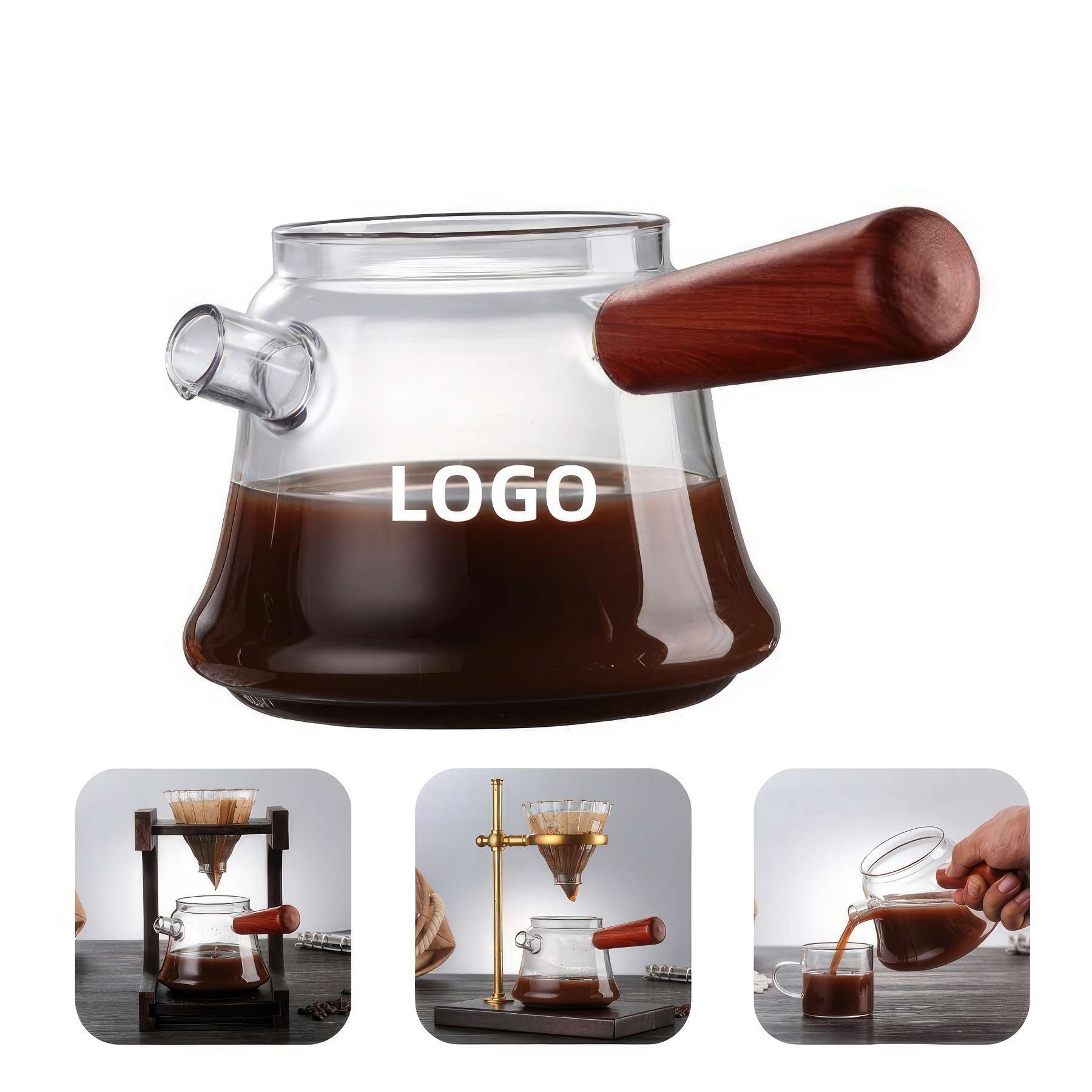 16.9 OZ. Glass Hand Drip Coffee Sharing Pot with Wood Handle 3