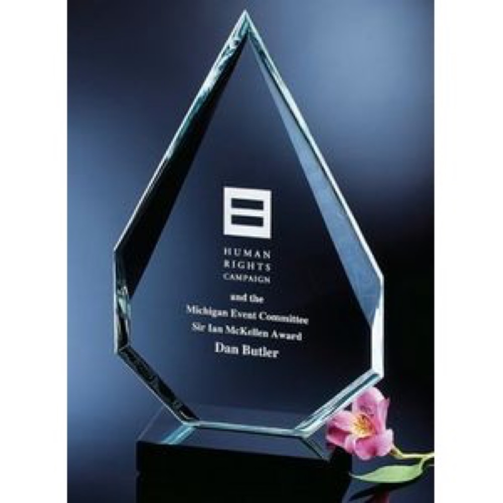 11" Crystal Image Angular Flame on Marble Base