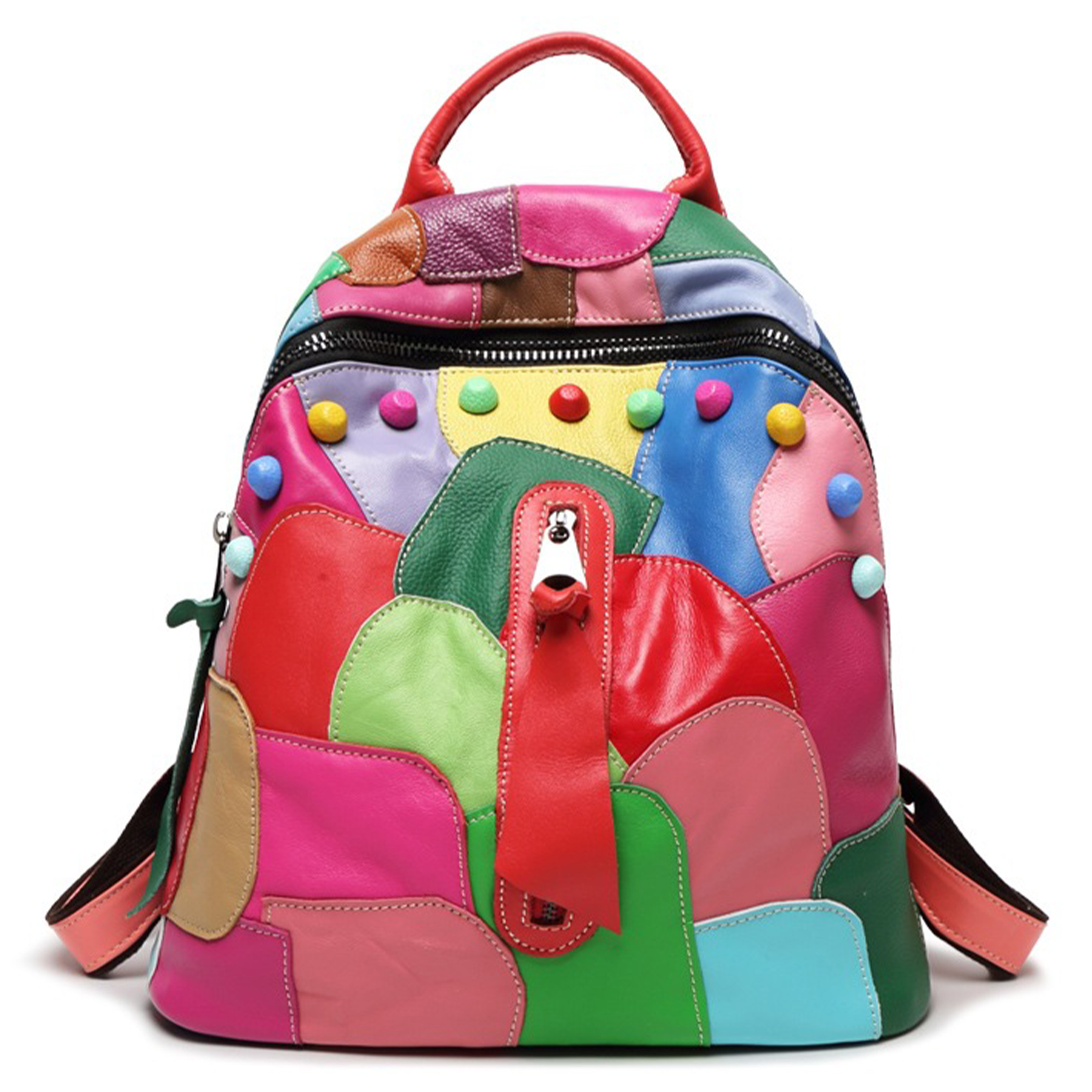 Genuine Leather Large capacity paneled backpack for women 4
