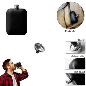 Black Round Corner 6oz Stainless Steel Flask With Funnel 2