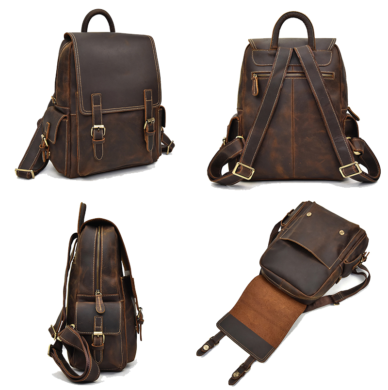 Crazy Horse Genuine Leather Laptop Travel Backpack 4