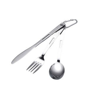 3 In 1 Stainless Steel Flatware Knife Fork Spoon Set With Pouch 2