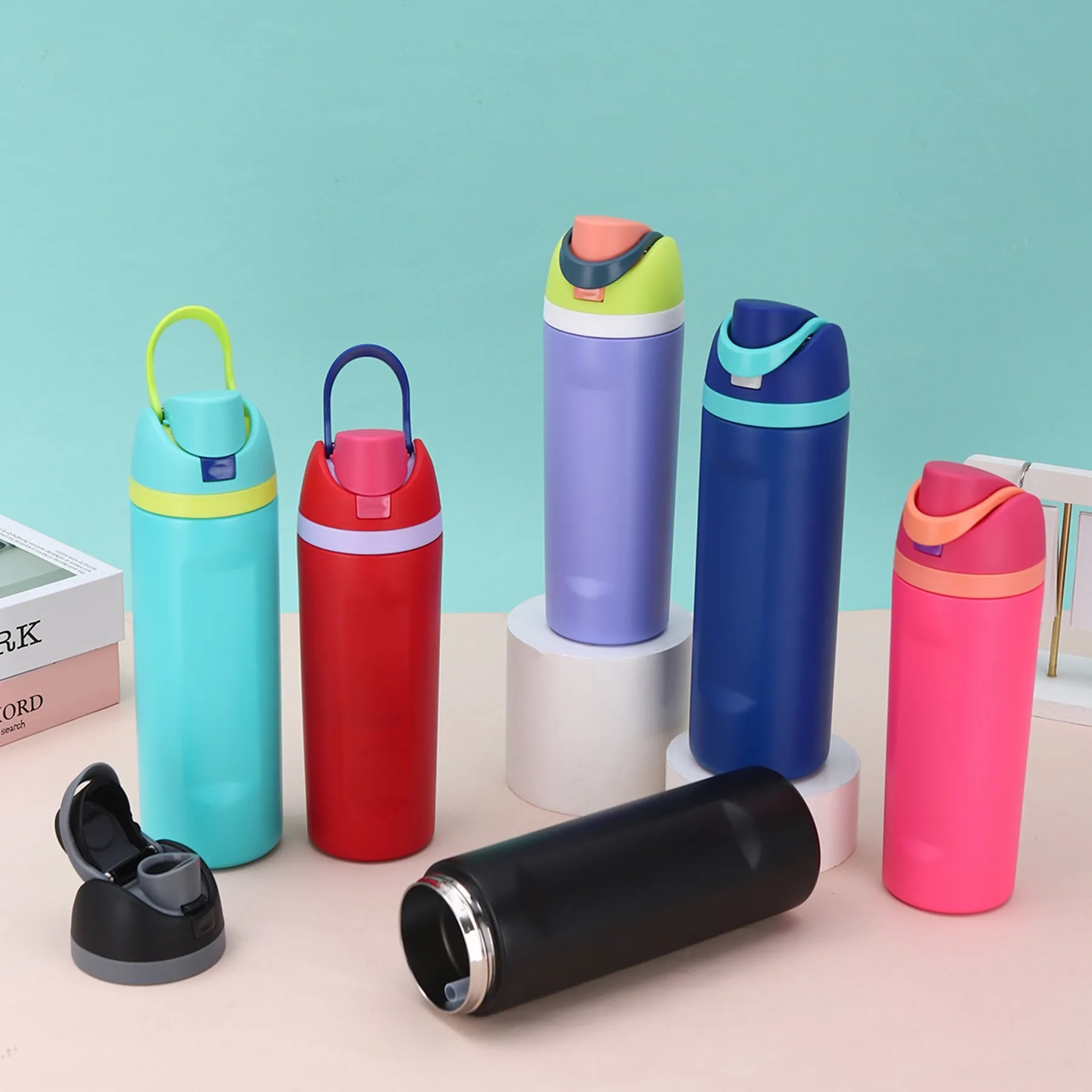 24 Oz. Leak Proof Spout Lid Water Bottle with Straw, custom water bottle with logo imprint 2