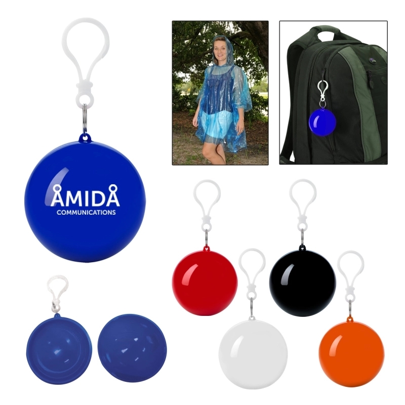 Ball Shaped Disposable Hooded Poncho with Keychain 2