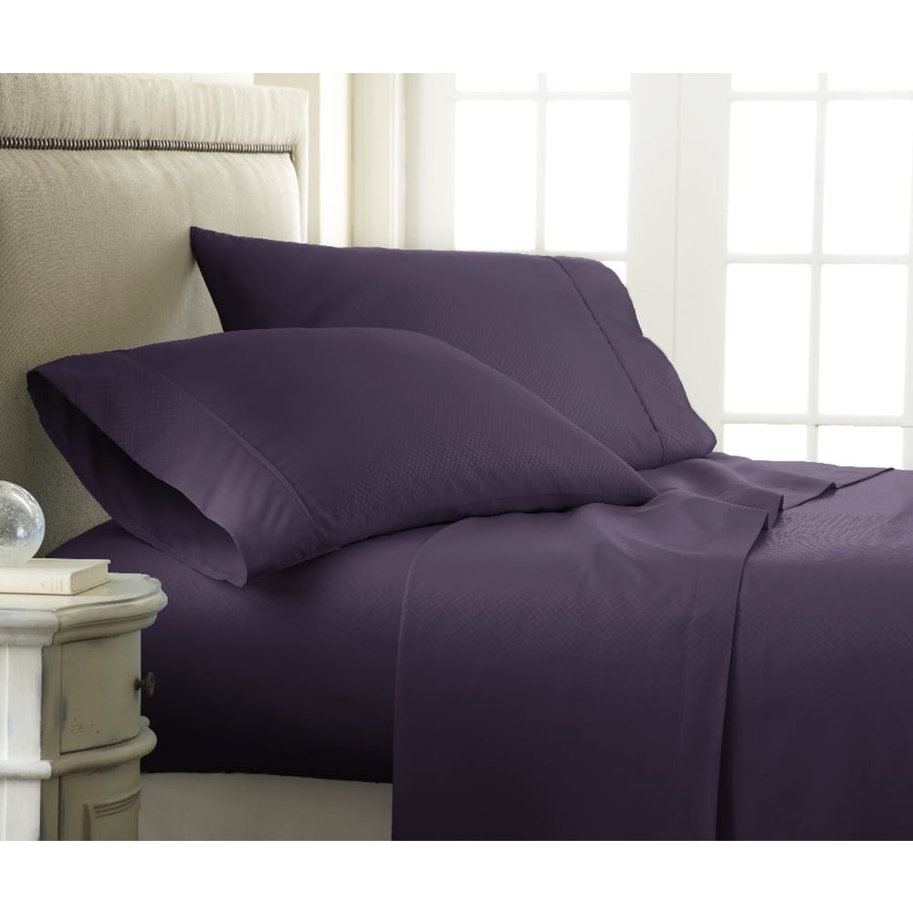 Premium Embossed Sheet Sets - Purple Queen Checker Design 4 Piece 1