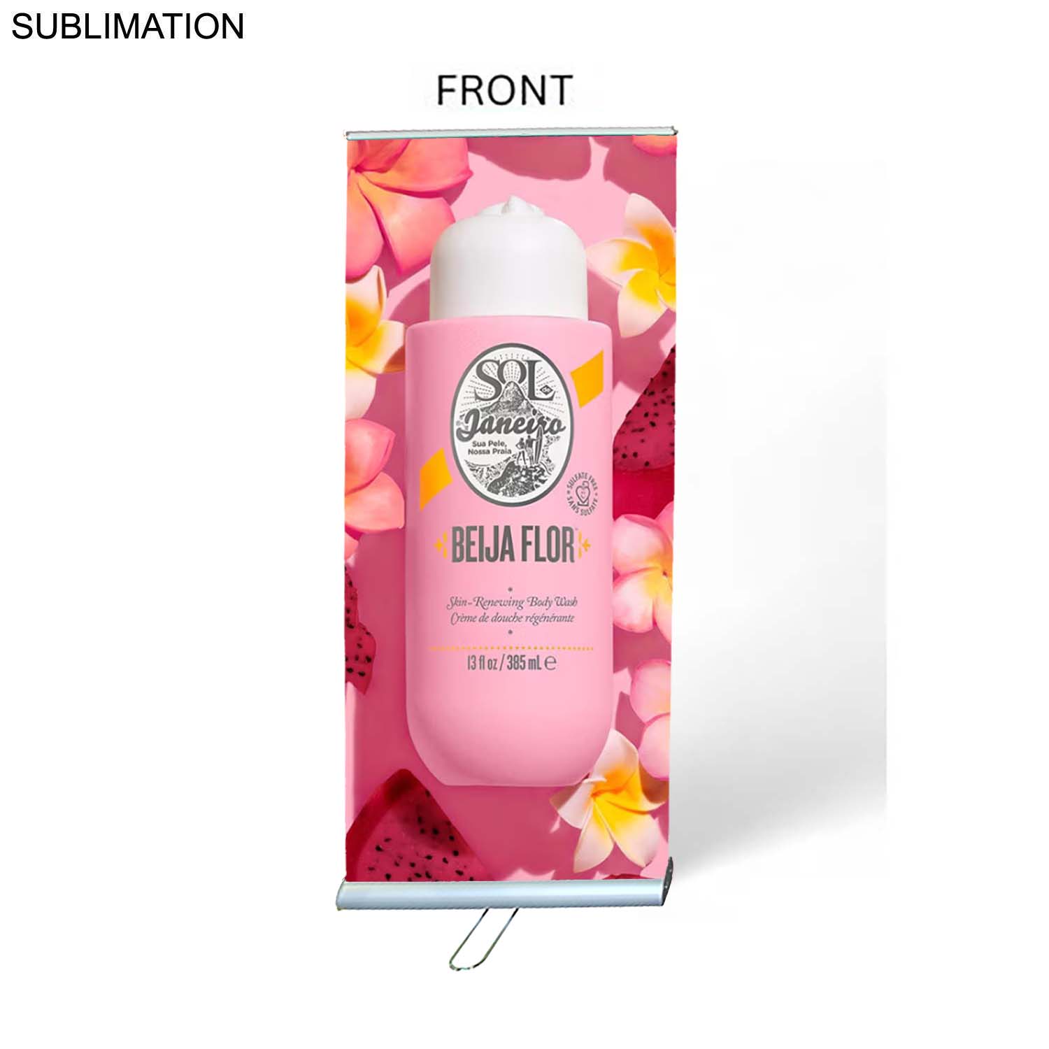 Sublimated Heavy Fabric Premium Retractable Banner w/ Double sided Graphics, 33.5x79, Standard base 2