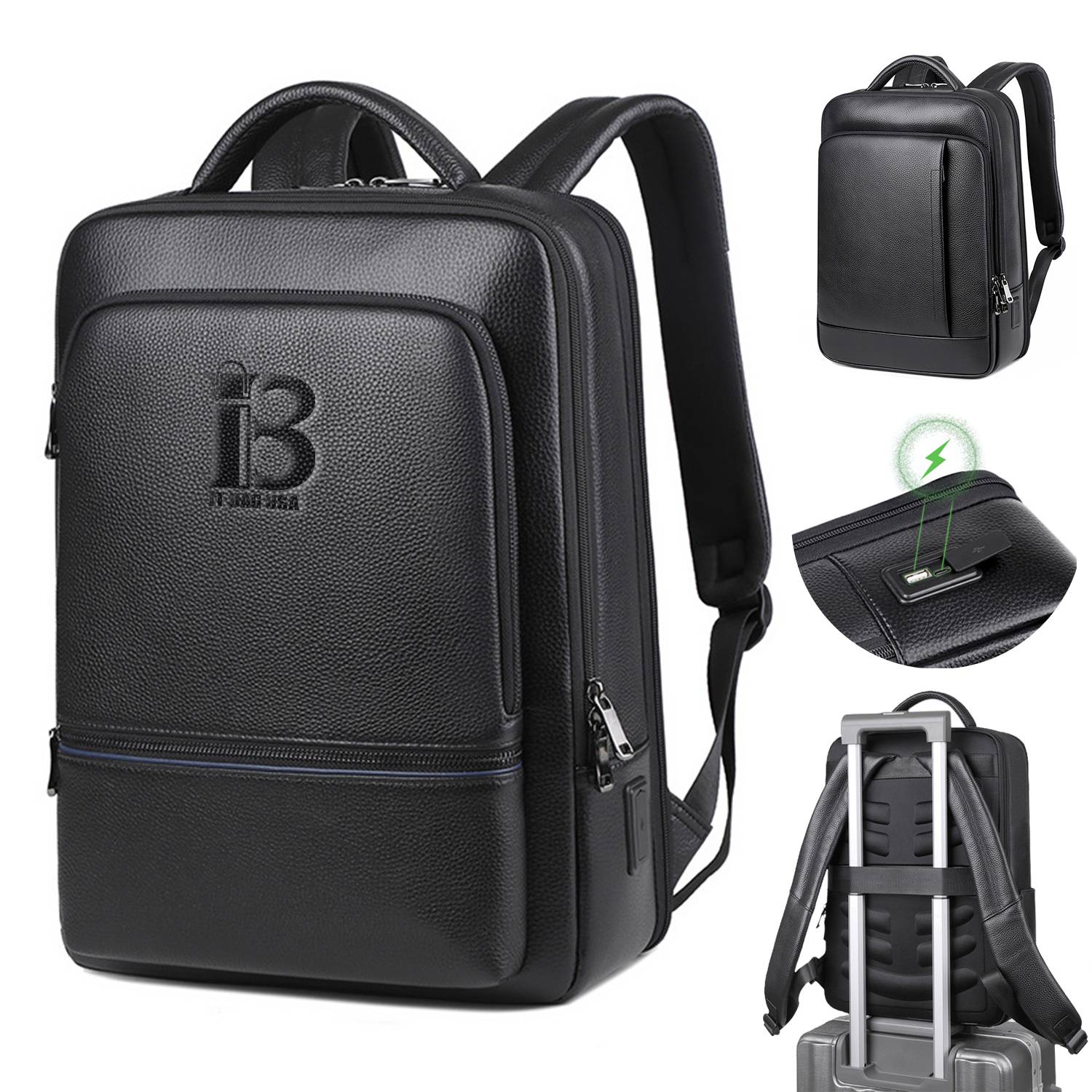 Classic Black Leather Slim Backpack 6