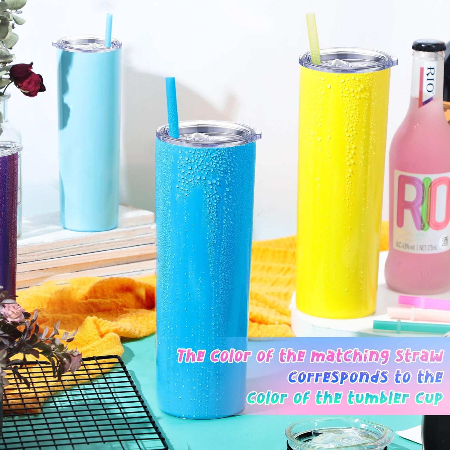 20oz Bulk Straight Stainless Steel Double Wall Vacuum Insulated Skinny Tumbler & Cups Fro Travel 6