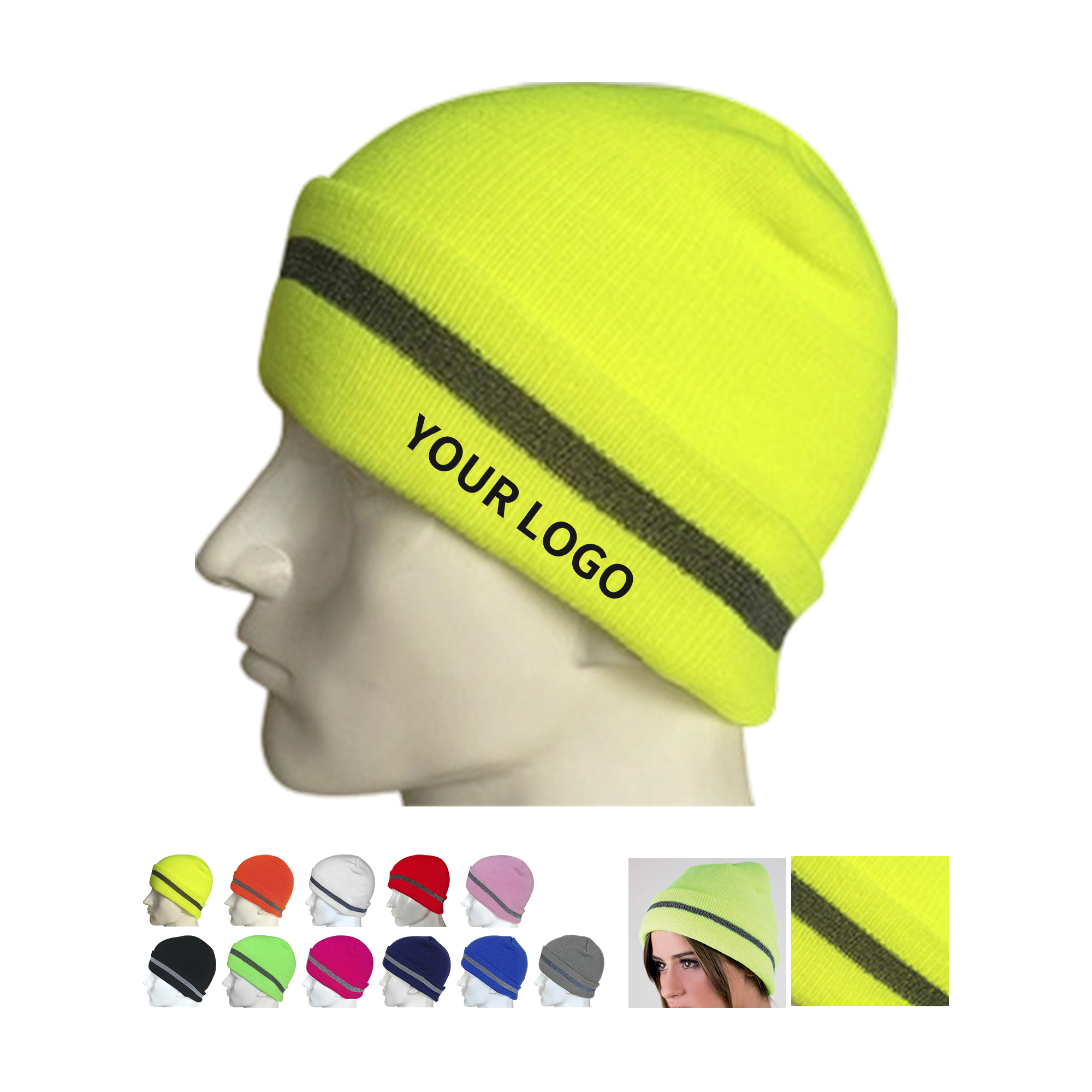 Reflective Knit Beanie With Woven Label 7" x 11" 14