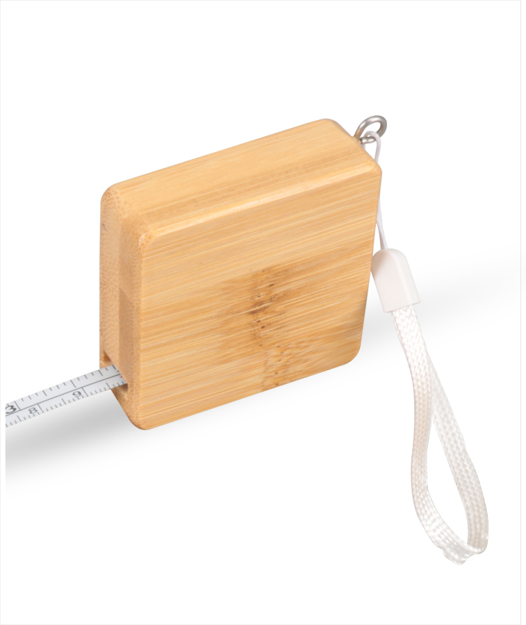 Union Printed - Bamboo Wood (3ft) Square Shaped Tape Measure and Wrist Band with Full Color Logo 2