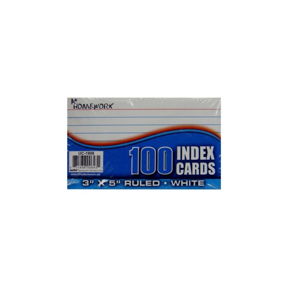 Ruled Index Cards - White 100 Pack 3" x 5" 1