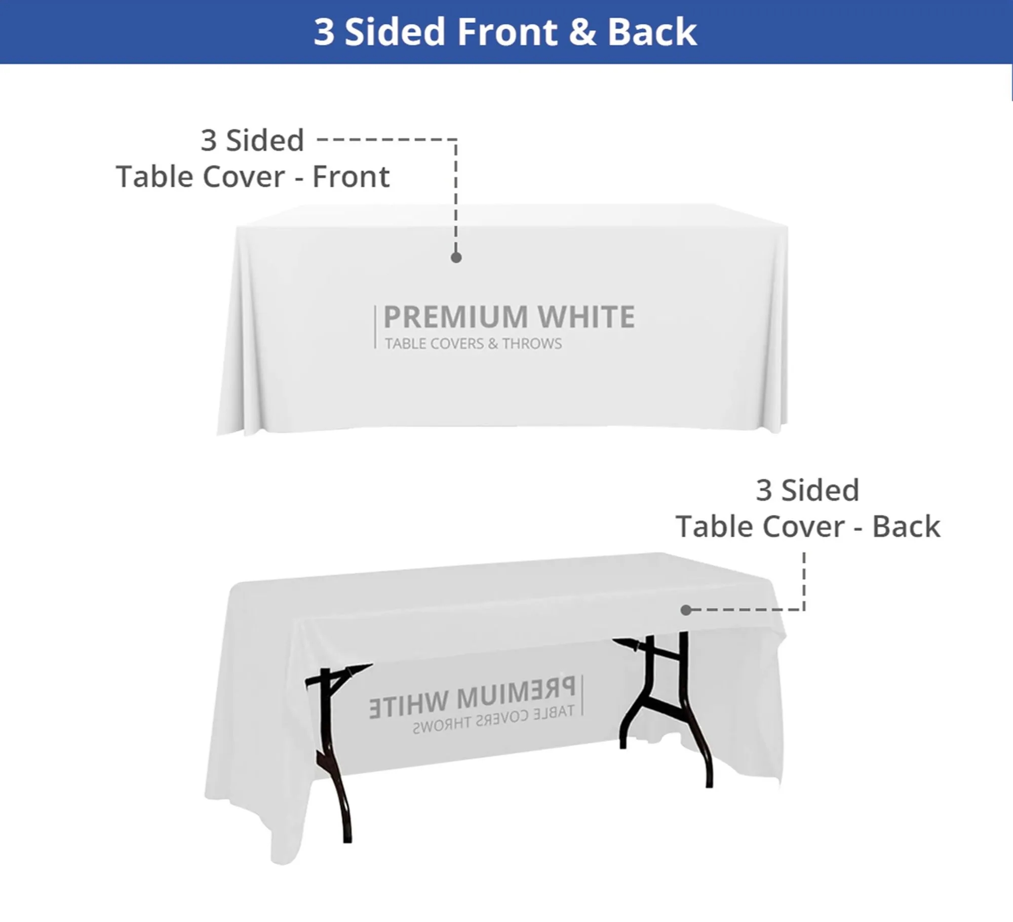 Premium White Table Covers & Throws - 3 sided (8ft x 2.5ft) 8